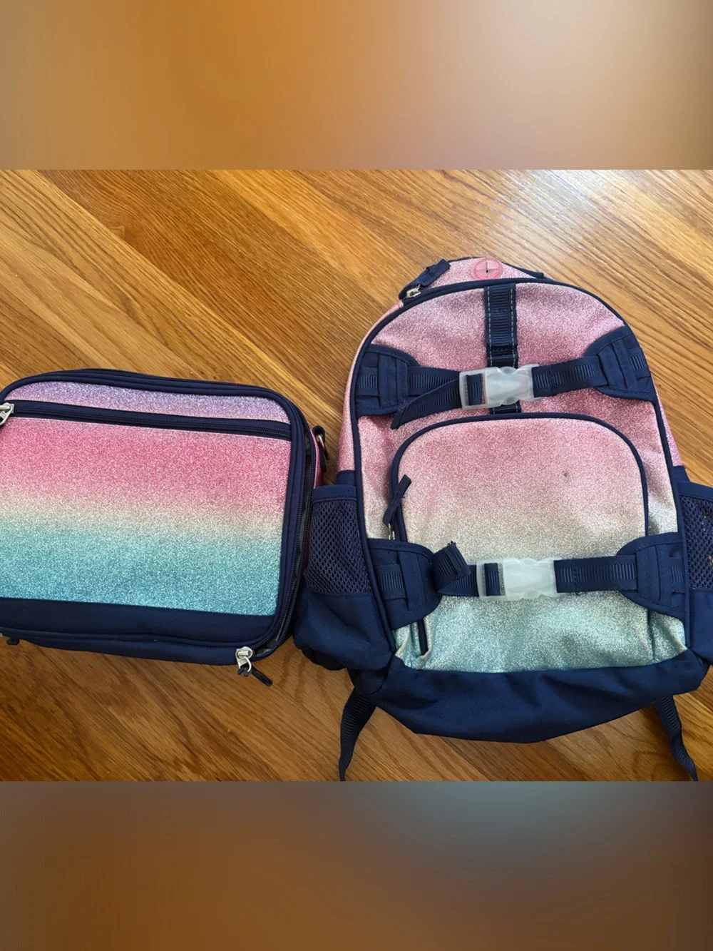 Pottery Barn Kids Glitter Ombre Backpack & Lunch Bag - Pink, Blue